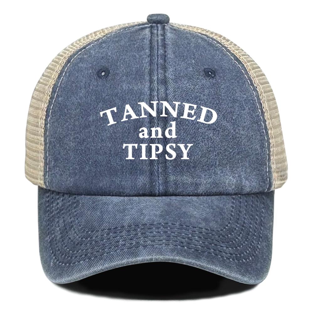 "Tanned and Tipsy" Print Mesh Cap Unisex Casual Cotton Snapback Hats For Woman Washed Retro Adjustable Baseball Cap