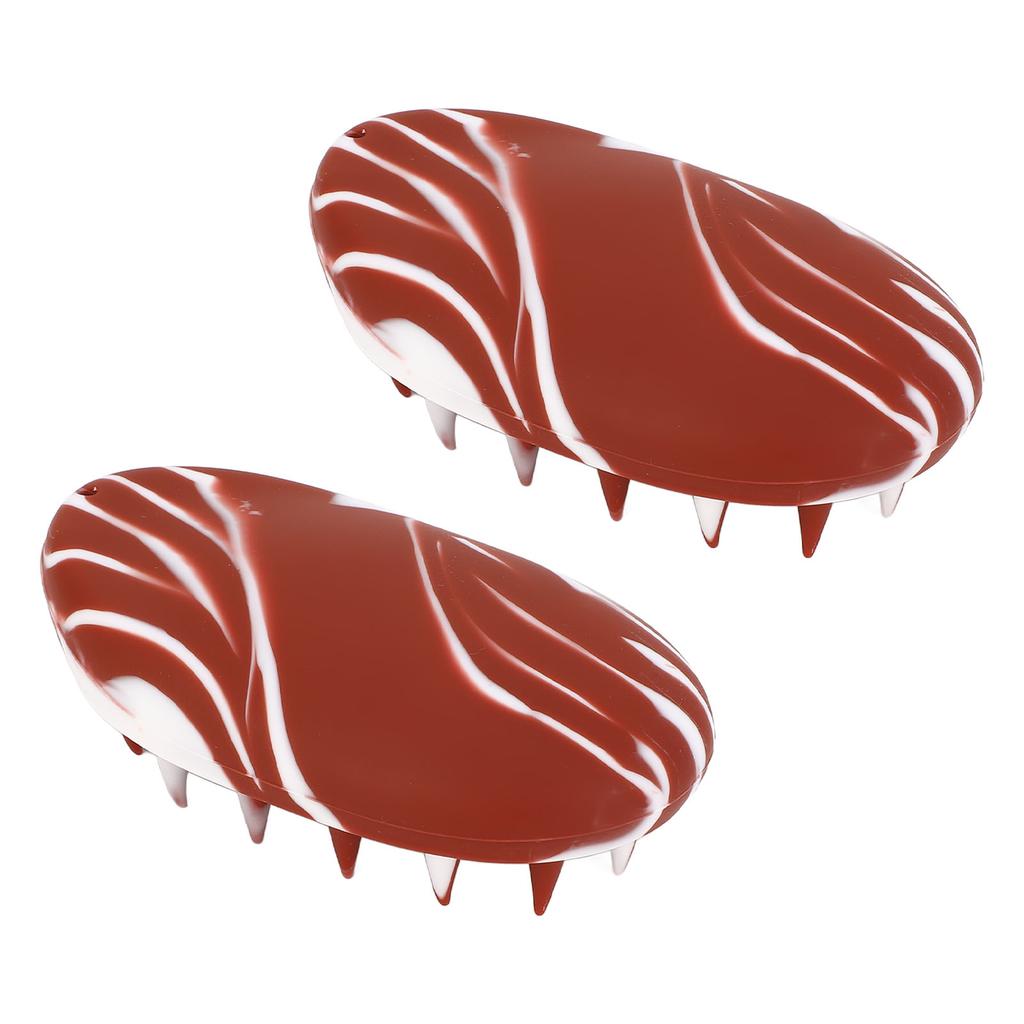 2pcs Brown White Scalp Scrubber Oval Shape Elastic Wide Long Teeth Scalp Exfoliator Shampoo Brush