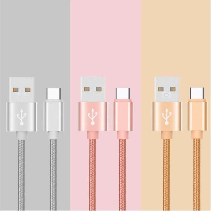 Cable Tressé Type C pour Huawei P9 Chargeur USB 1m Réversible Connecteur Syncronisation Nylon (OR)