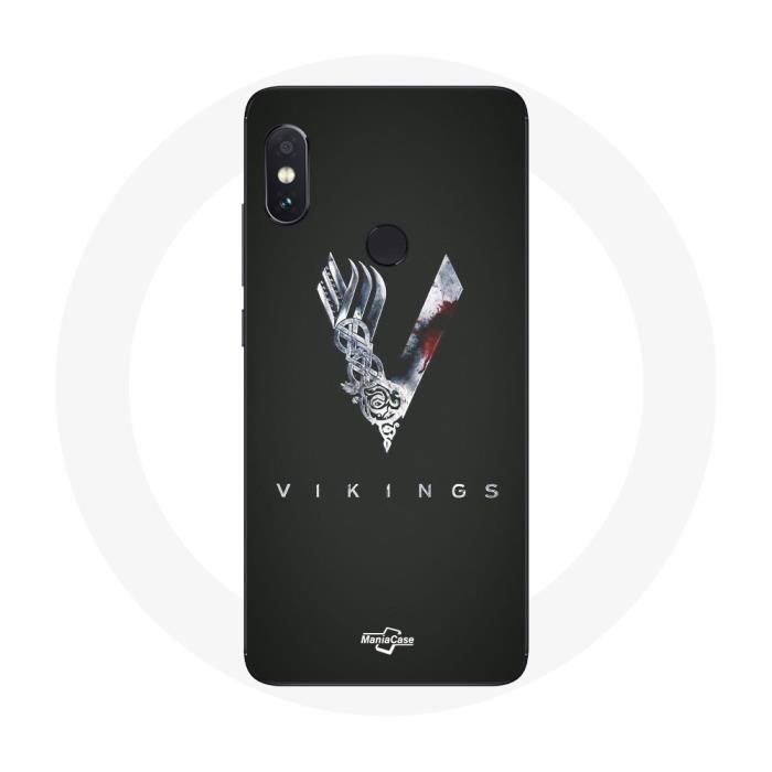 Coque pour Xiaomi Redmi Note 5 AI Dual Camera Vikings Série Saison 6 logo V Epée Gris Fond Noir