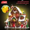 JAKI Christmas Wooden House Model Assembly Toy Home Creative Ornament Building Blocks Set Christmas Gift for Boys and Girls