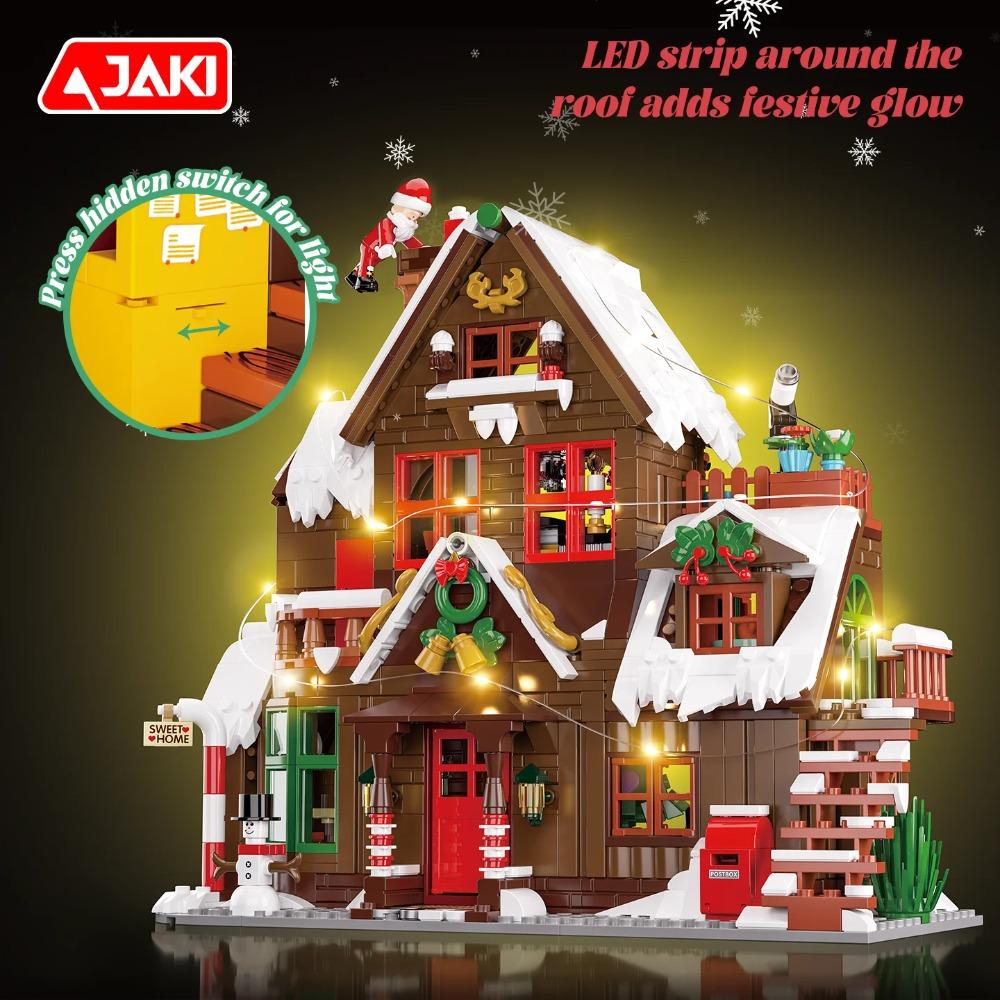 JAKI Christmas Wooden House Model Assembly Toy Home Creative Ornament Building Blocks Set Christmas Gift for Boys and Girls