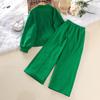 Одежда для больших детей, весенние и осенние рубашки с длинными рукавами с лацканами, топы и брюки, повседневные костюмы для девочек, однотонный комплект из 2 предметов
