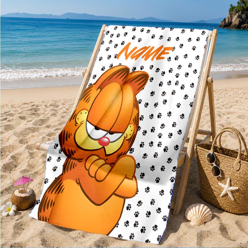 Custom Name Gar-field's Pawsome Beach Towel Microfiber Beach Towel, Lightweight and Quick-Dry, for Summer Travel, Swimming Pool Gift