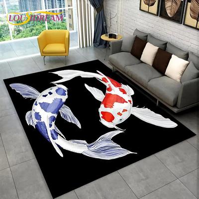 3D пасторальный ковер Тай Чи с рыбой и карпом, ковер для гостиной, спальни, дивана, коврик для двери, детский игровой кухонный нескользящий напольный коврик