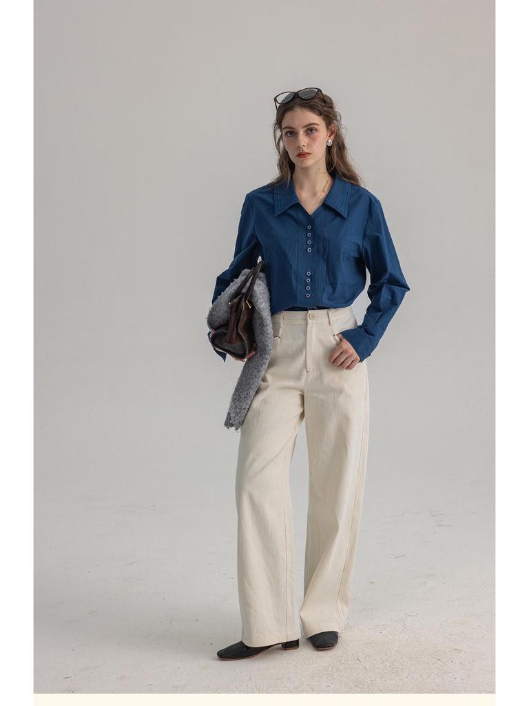 Dailyart Женская приталенная рубашка для офиса с вышивкой "Синяя волна Морская соль"