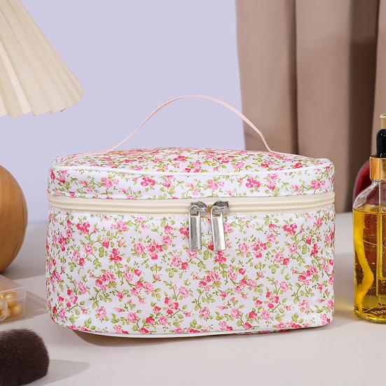 Cosmetic Bag Floral Pattern Large Capacity Dual Smooth Zipper Easy-to-clean Foldable Makeup Organizer