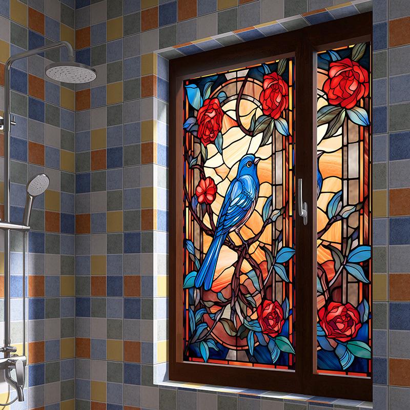 Цветная витражная матовая пленка Современное искусство Геометрический узор Наклейки на окна Непрозрачная Самоклеящаяся Европейский домашний декор Конфиденциальность