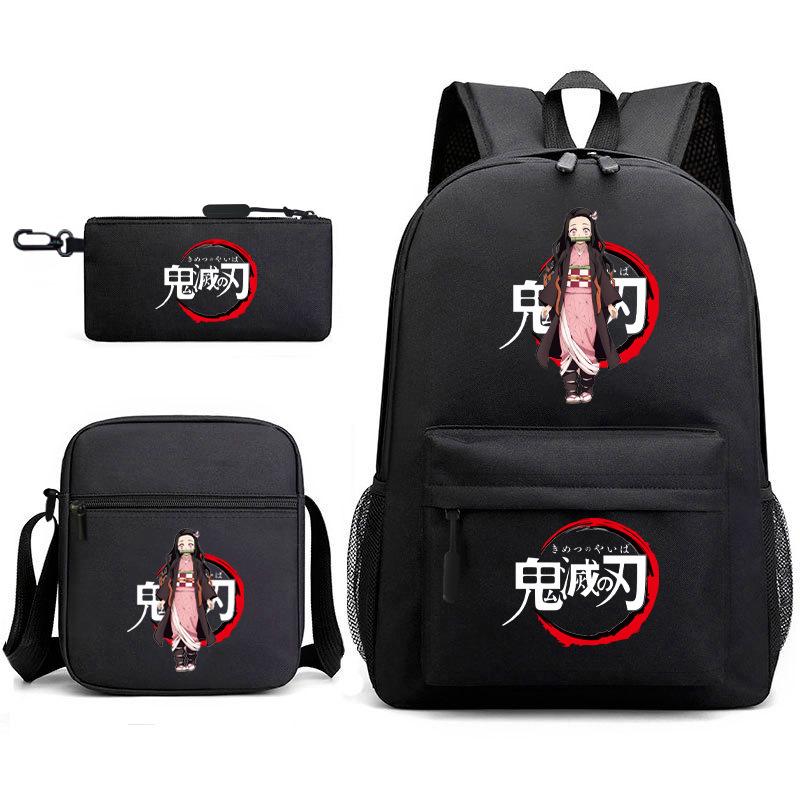 New Schoolbag Animation Three-piece Set Heat Transfer Schoolbag Small Shoulder Pencil Bag Primary and Secondary School Students Backpack