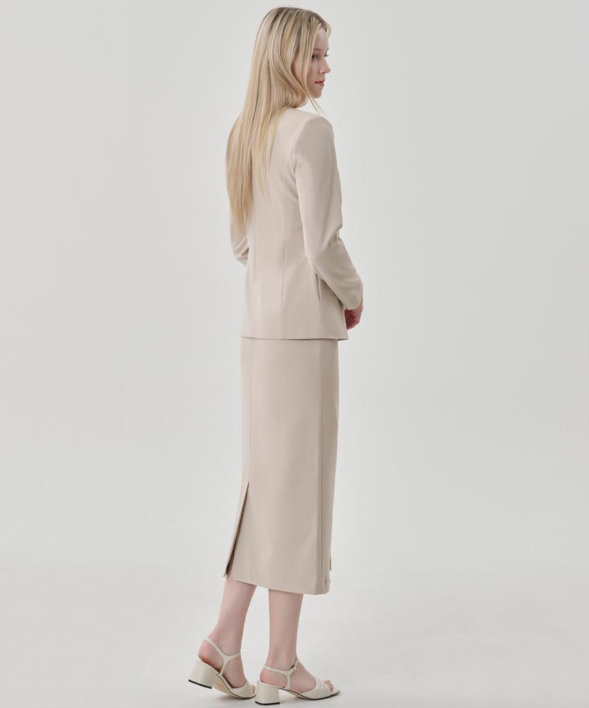 Hye Young Kim Cord Set Tailored H-Line Maxi Skirt - Light Beige