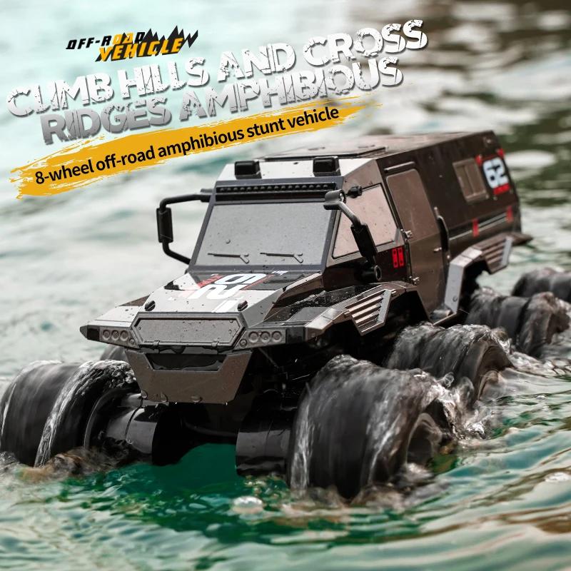 Радиоуправляемая машина 8x8 8WD Внедорожный амфибийный трюковой автомобиль 8-колесный скоростной гоночный грузовик Водонепроницаемый краулер 2.4G Машинки на радиоуправлении Игрушки