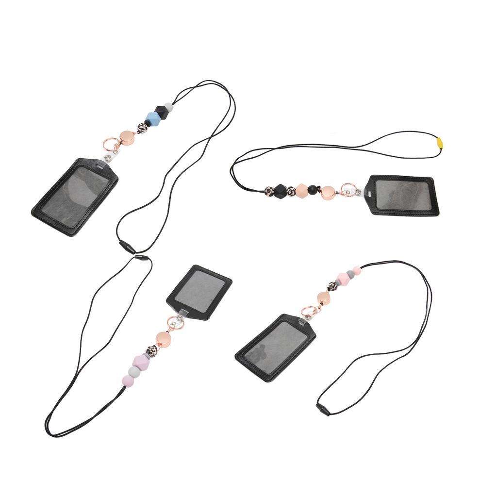 Силиконовый выдвижной шнурок с бусинами и прозрачным держателем удостоверения личности, многоцелевой держатель бейджа для студентов