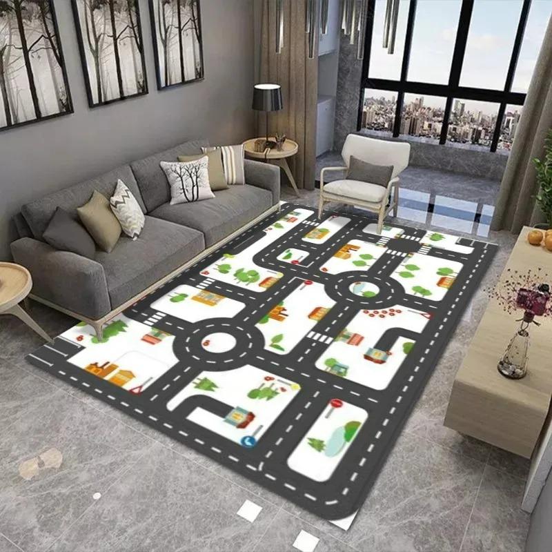Детский игровой ковер Железная дорога Ковер большой площади Подходит для гостиной и детской спальни Коврики Противоскользящий Износостойкий Мягкий коврик