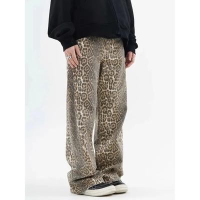 Винтажные джинсы с леопардовым принтом, женские весенние оверсайз, повседневные хип-поп, широкие брюки, трендовые джинсовые брюки с высокой талией, пантеры, женские
