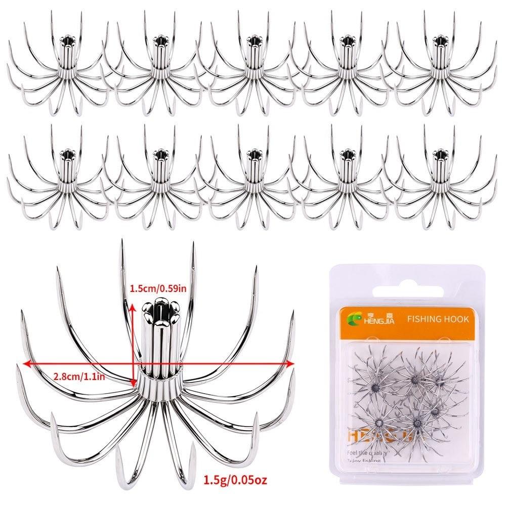 10pcs Pack Stainless Steel Squid Fishing Hooks 12 Claws Umbrella Needle Hooks Saltwater Fishing