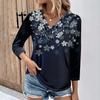 Womens 3/4 Sleeve Daily Weekend V Neck Casual Printed Tshirts Loose Fit Pleated Tees Ladies Blouse