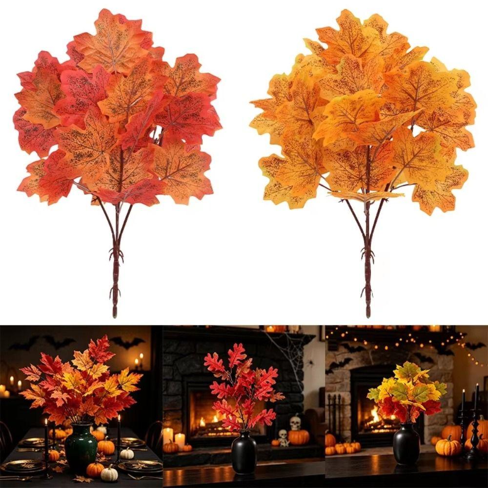 2PCS Fabric Autumn Fallen Decor Maple Leaf Shape Simulated Maple Leaf Garland for Thanksgiving