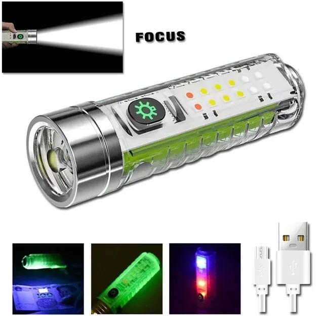 Mini Keychain Flashlight Type-C Fast Charging Multifunction Retractable Waterproof Fluorescent Magnetic Warning Camping Light