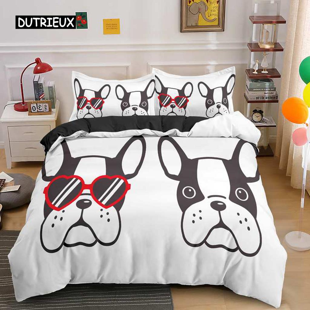 Bulldog Bedding Set Pet Animal Dog Duvet Cover for Kids Adult Bedclothes Covers Comforter Sets Cute Bed Sheets