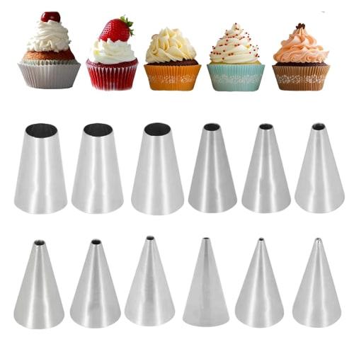 DFsucces Stainless Steel Mont Blanc Pastry Tips, Set of 12, Round Tips, for DIY Cake Decoration, Baking, and Confectionery