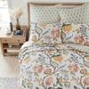 Floral Dusty Rose Quilt Set - Twin Size with Standard Sham - Ochre, Blue, Green, Brown Tones - Bedding Ensemble