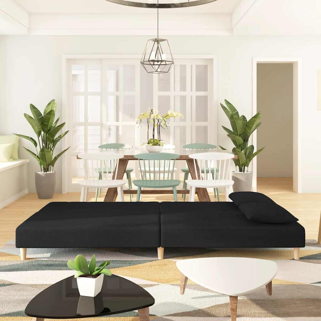 2 Seater Sofa Bed with 2 Cushions Black Fabric