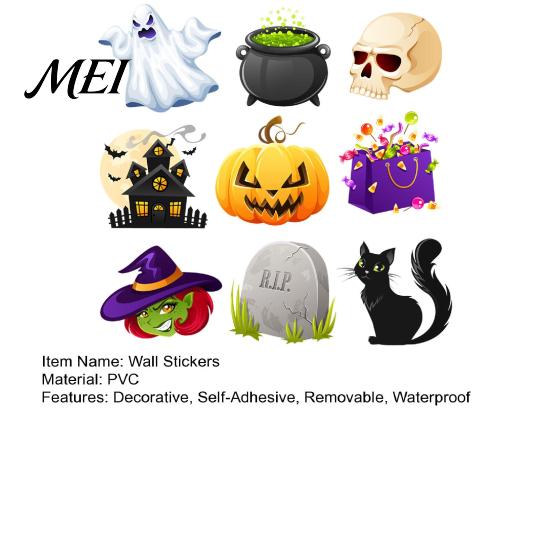 Creative Halloween Gifts for Friends Wall Stickers, PVC Waterproof Decals Windows, Classic Ghosts Glass Windows Pumpkins Skeletons Self-adhesive