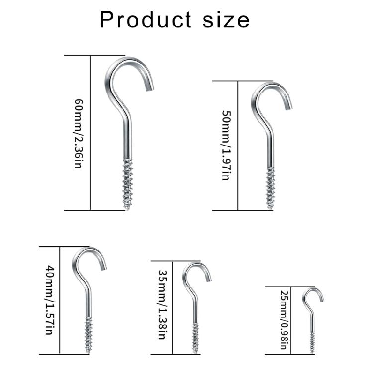 115pcs Metal Ceiling Hook Comprehensive Silver Steel Hook Practical Screw Hooks for Organizing Kitchenware and Tools