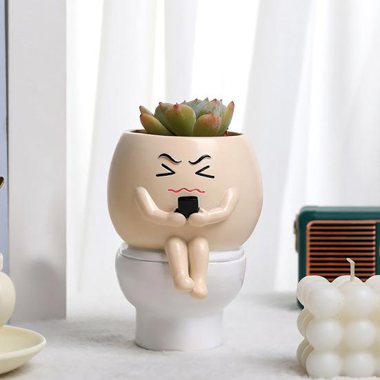 Горшок для растений Face Resin Buddy on Toilet Flowerpot Настольный декор для суккулентов
