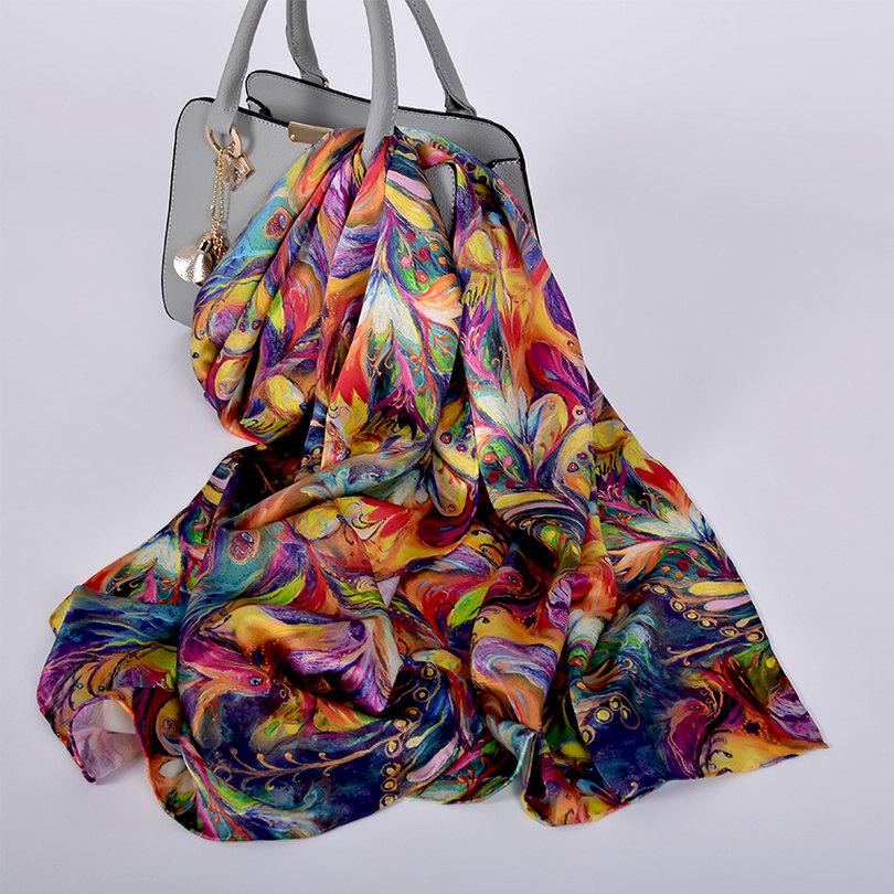 [BYSIFA] Новый Роскошный Шарф-шаль из Чистого Шелка Женский Весенне-осенний Длинный Шарф Женский Брендовый 100% Шелковый Шейный Платок Фуляр 175*52см