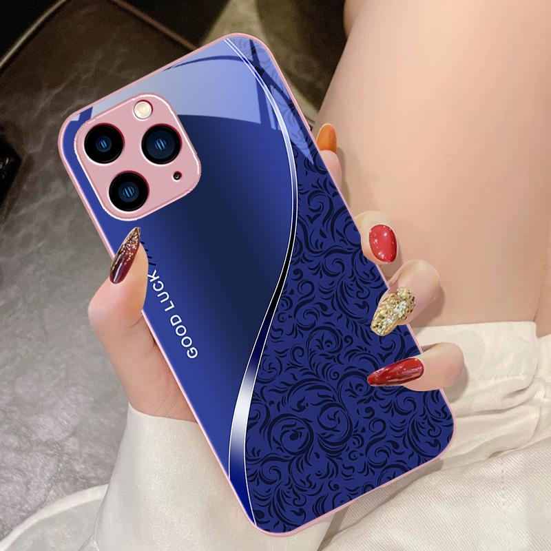 Градиентный чехол с узором Черный Фиолетовый для iPhone 16 Pro Max 15 Pro 14 13 12 Mini 11 XS Max XR 7 8 Plus SE 2022 Чехол для телефона из закаленного стекла