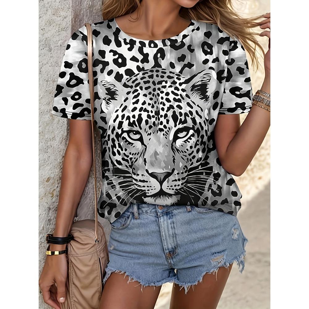 Leopard Print T Shirt Plus Size Short Sleeve SummerCasual Crew Tee Tops Women Vintag Street Fashion 3D Print T-shirt