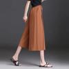 Women Cropped Pants Elastic High Waist Adjustable Drawstring Culottes Solid Color Wide Leg Casual Pants Daily Wear