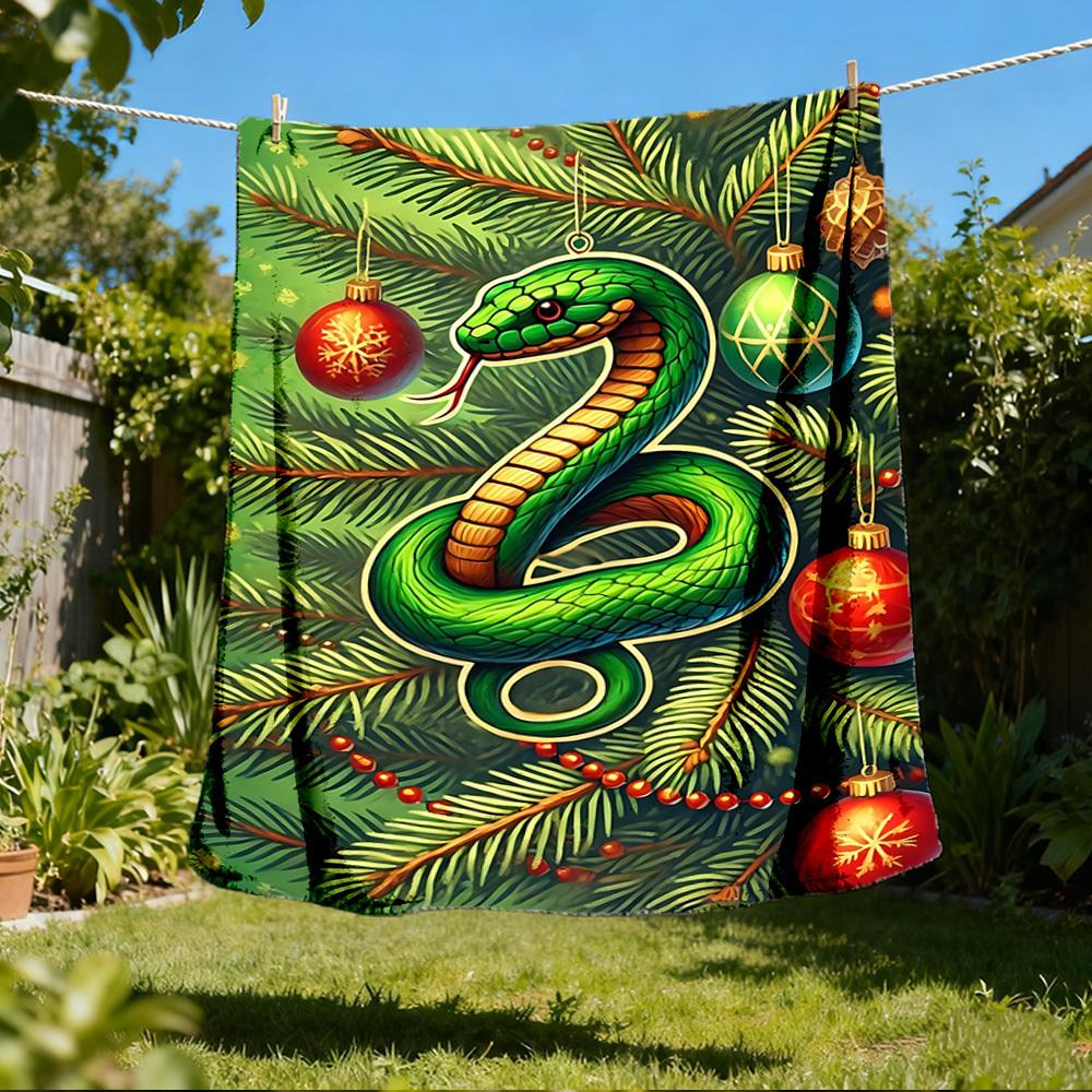 1pc Christmas Snake Throw Blanket Polyester Fiber, Lightweight Flannel, Soft & Warm, All Season Use for Outdoor, Camping Digital Print
