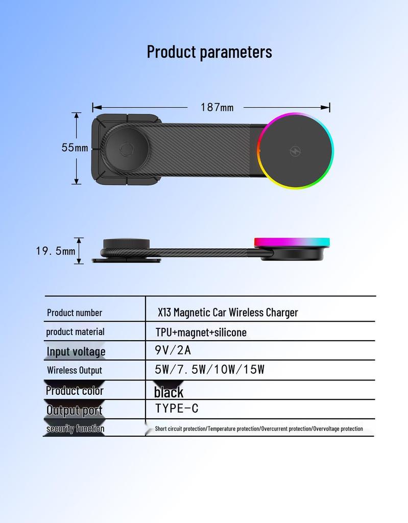 Беспроводное автомобильное зарядное устройство MagSafe, быстрая зарядка 15 Вт с магнитным автомобильным креплением и держателем для навигации.