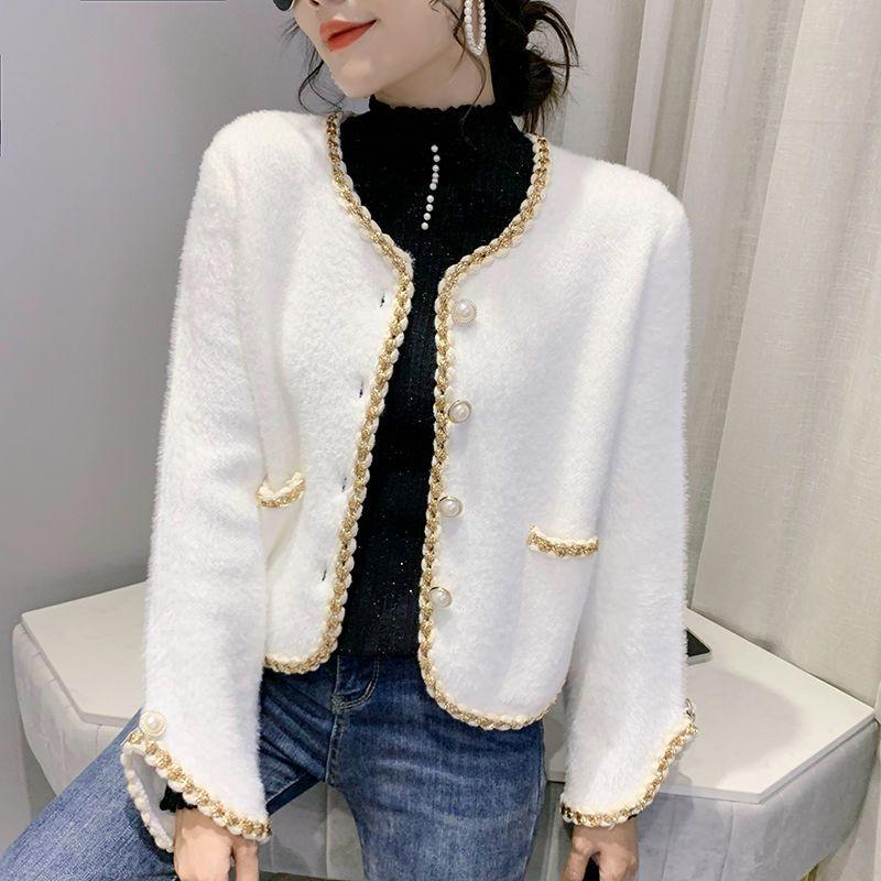 Knitted Mink Fleece Cardigan Outerwear Women Autumn and Winter Korean O Neck Cardigan Coat Top