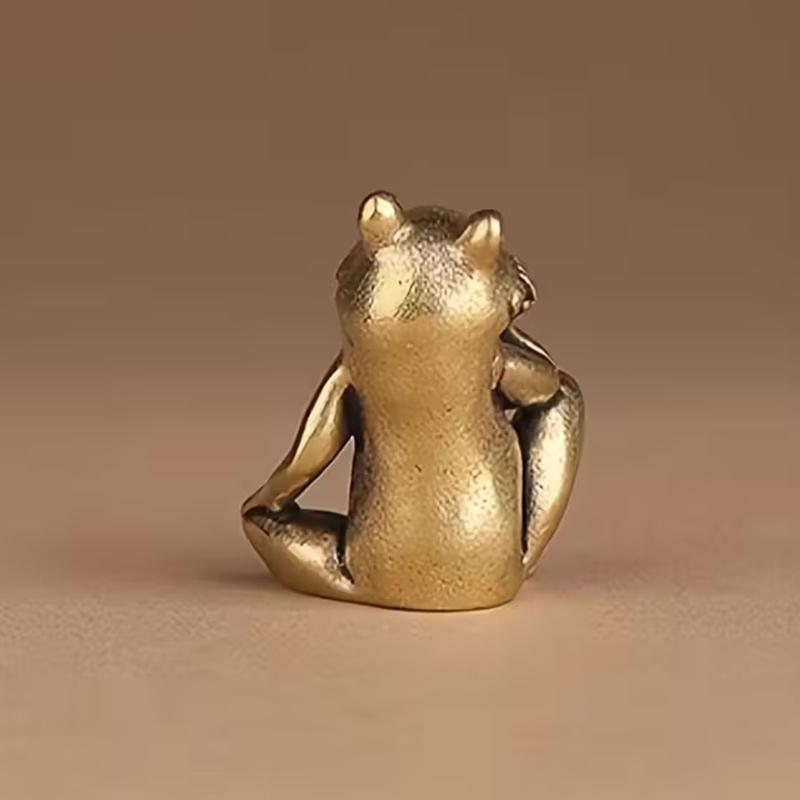 Винтажная латунная статуэтка лягушки Декор лягушки Очаровательная созерцательная поза Настольное украшение Чайный питомец Фигурка Домашний декор для офиса