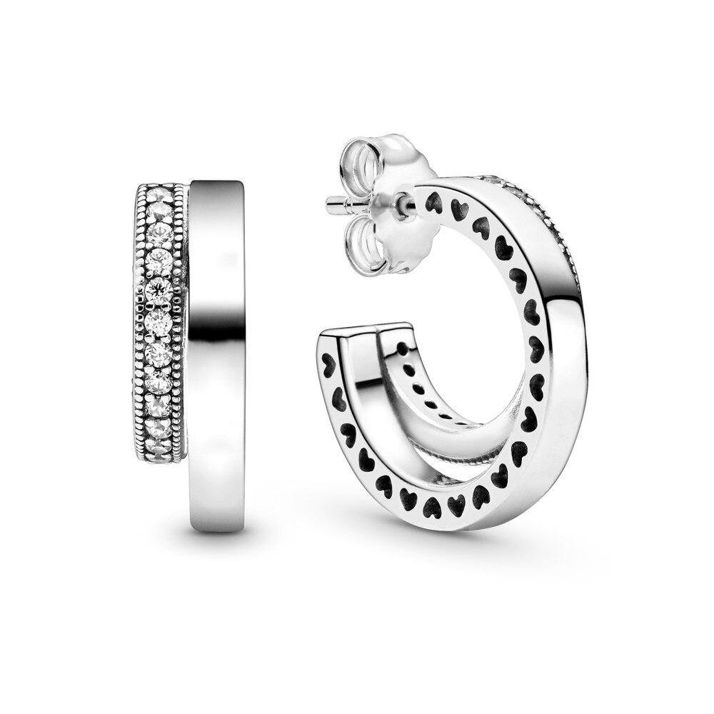 925 Sterling Silver Hoop Earrings For Women Heart Ear Hoops Real Silver 925 Jewelry Original Brand Jewelry