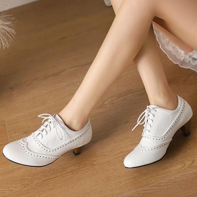 Туфли женские в британском стиле с круглым носком на шнуровке, на среднем каблуке 5 см, весенне-осенние, повседневные, размер 43, Zapatos De Mujer WSH5269