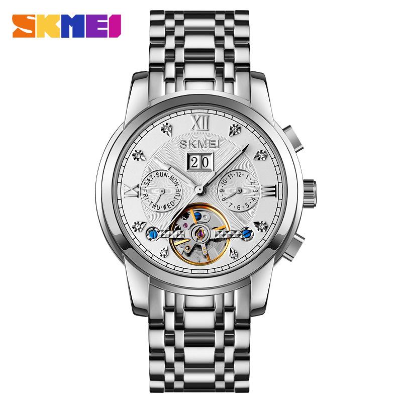 Moment Beauty Luminous Fashion Casual Мужские часы из нержавеющей стали с круглым ремешком и одинарной раскладывающейся пряжкой, полностью автоматические механические часы