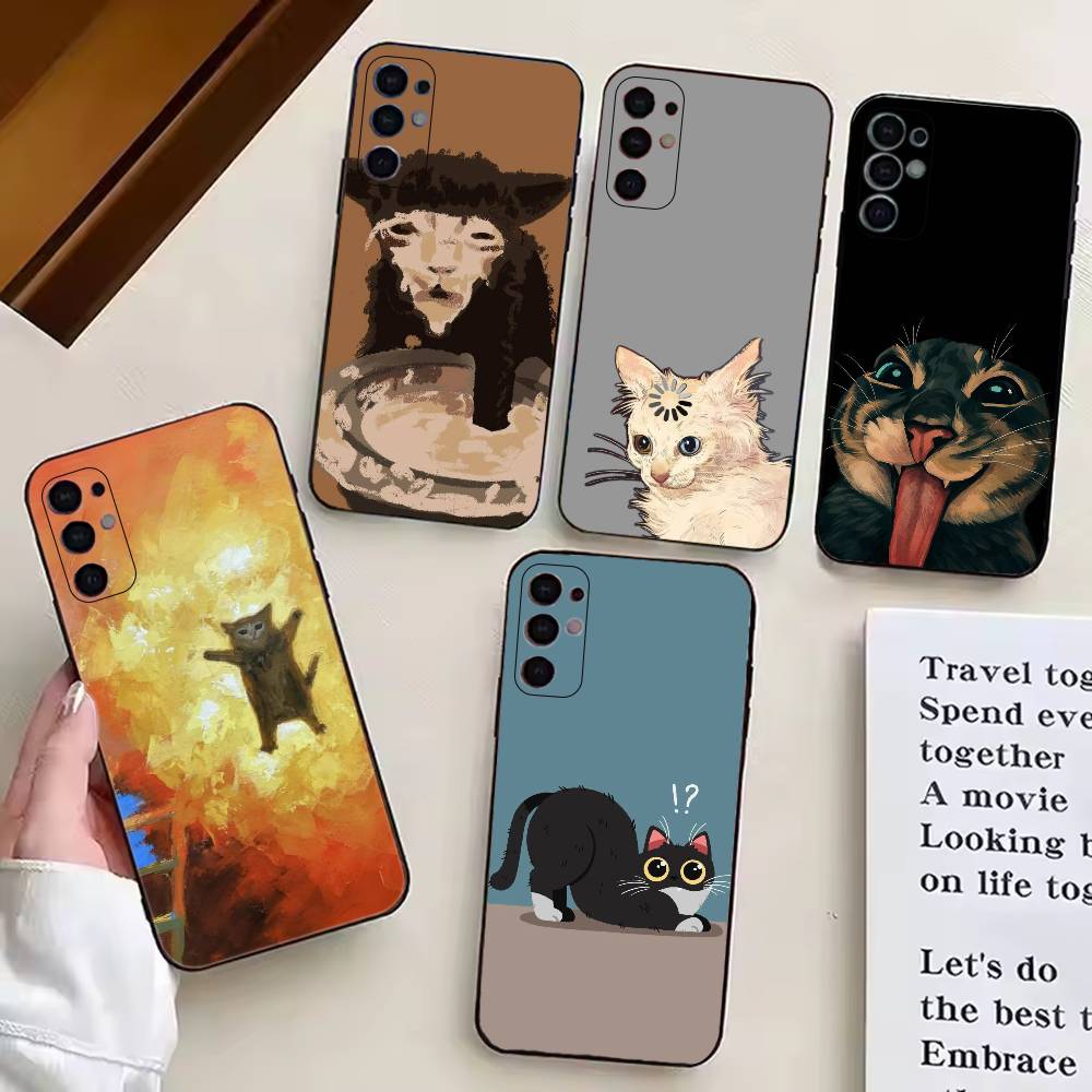 Кошачьи мемы F-Смешной милый чехол для телефона для Samsung S25, S24, S21, S22, S23, S30, Ultra, S20, Plus, Fe, Мягкий силиконовый черный чехол