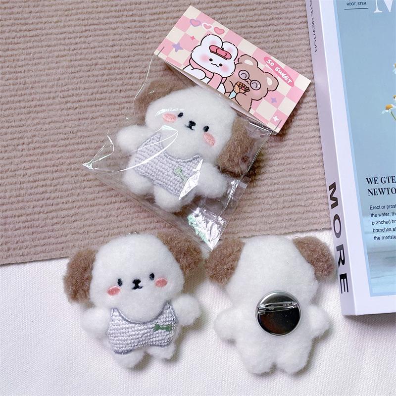 Брелок-подвеска в виде плюшевого мультяшного щенка с пищащим звуком, костью, креативной брошью и аксессуарами для волос