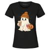 Fall Ghost with Coffee Latte Women's T-Shirt Cute Autumn Halloween Shirt