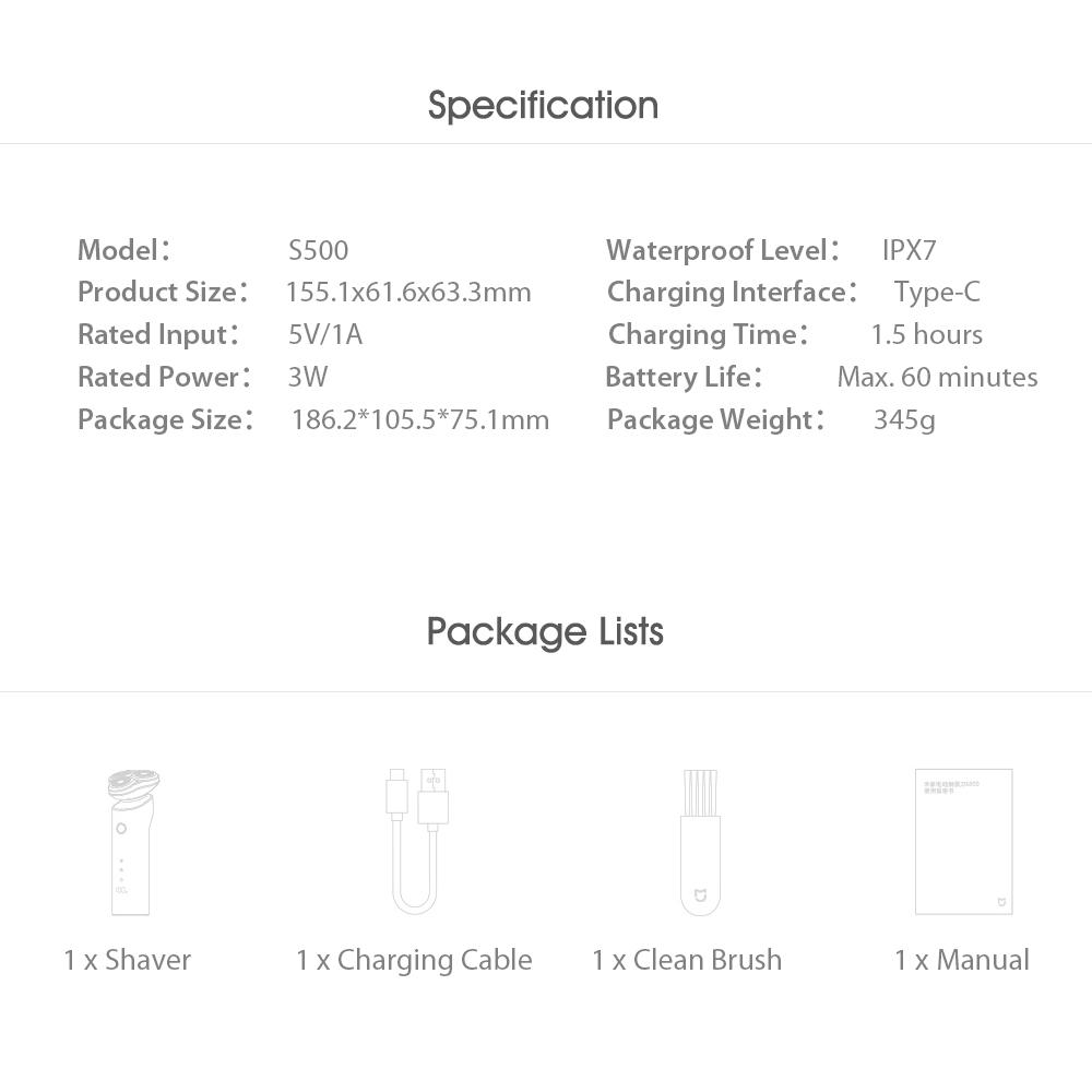 Xiaomi Mijia Electric Shaver S500 IPX7 Waterproof Men Razor with Triple Floating Blade Head Dry Wet Dual Blade Trimmer with LED Display