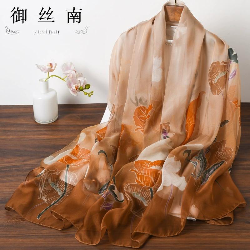 Весна Лето Женские Большого размера Принтованные Пляжные Шали Мусульманские Хиджабы Дорожные Тонкие Солнцезащитные Шарфы/Шарфы 100% Шелк Пляжный Шарф