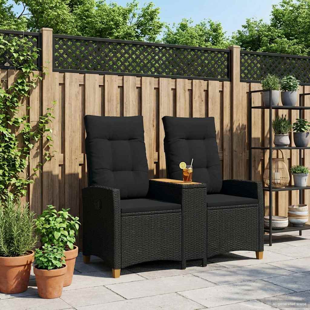 Liege Bank with Table Black 126 x 65 x 112 cm Poly Rattan