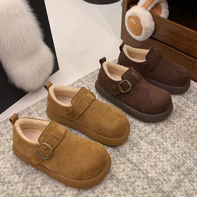 Женские туфли из коровьей кожи с полным пучком, бархатные и утепленные хлопковые туфли на одной педали, нескользящие шерстяные сноубутсы на толстой подошве