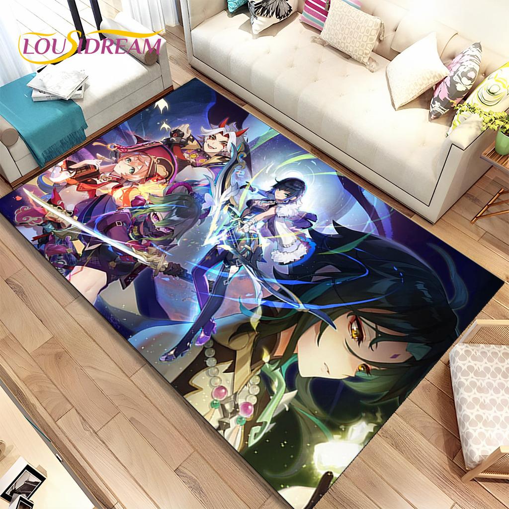 Genshin Impact Cartoon Game Area Rug, ковер для дома, гостиной, спальни, дивана, дверного коврика, кухонного декора, детский нескользящий напольный коврик