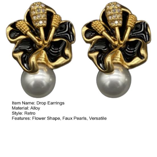 1 пара сережек-капель с искусственным жемчугом и блестящими стразами в форме цветка, серьги-гвоздики для выпускного вечера, юбилея, ювелирного подарка