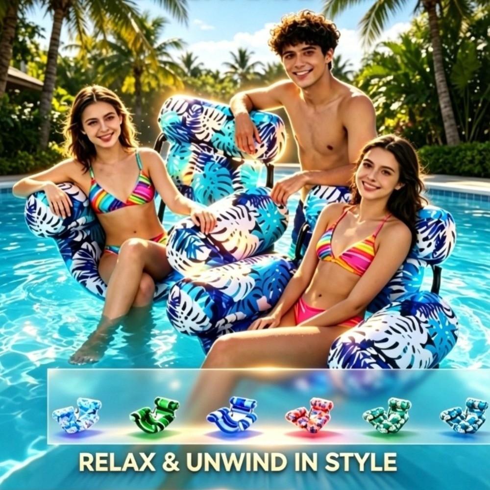 Fabric Cover Inflatable Pool Float Leaves Pattern Swim Floating Raft Water Hammock  Party Toy